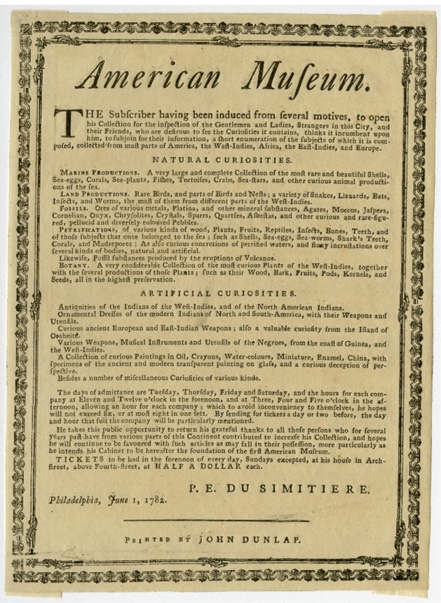 du Simitière museum broadside