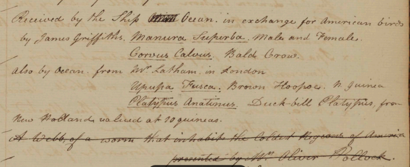 Peale Museum Accessions Book, 1 October 1807